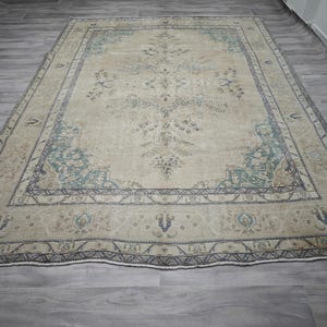 8x11 Vintage Oushak Rug, 8.0x10.9 feet, Neutral Area Rug, Large Turkish Rug for Living Room, Antique Wool Rug, 8x11 Turkish Rug