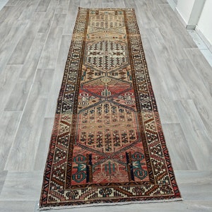 3x10 Distressed Turkish Runner, Neutral Vintage Runner for Hallway, 3x10 Turkish Runner, Antique Rug, Palace Runner, 3.1x10.3 feet,