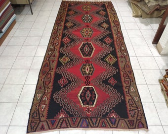 Handmade Vintage Malatya Kilim Rug: Turkish Nomadic Carpet (5,58 X 13,22 feet)