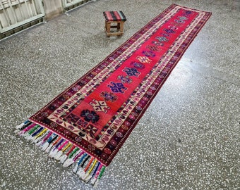 手編みのヘルキランナーラグ：ヴィンテージトルコ製廊下用ラグ - Etsy 日本