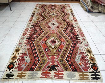 Handmade Turkish Vintage Kilim Rug, 4.99x11.48 feet,