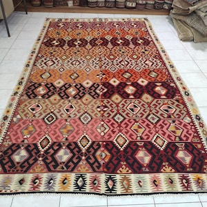 Anatolian Kilim, 6,53 X 11,61 feet, Handmade Kilim, Rug for Living Room, Turkish Kilim Rug, Wool Kilim, Cicim Kilim, Home Decor Kilim