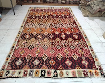 Handmade Anatolian Kilim Rug: Vintage Wool Turkish Decor (6,53 X 11,61 feet)