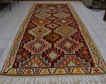 Large Vintage Turkish Kilim Rug: Handmade Area Rug (5.64 x 12.63 ft)