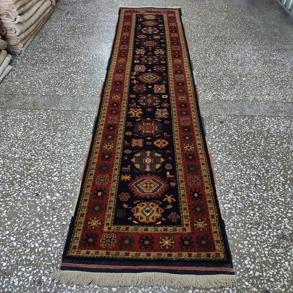 Caucasian Runner Carpet, 2,30 X 9,84 feet, Neutral Runner,Rustic  Antique caucasian Rug,Narrow Vintage Runner