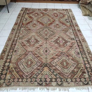 Vintage Kilim Rug Wool Large, 6,73 X 10,83 feet, Turkish Kilim Rug, Kelim Teppich, Nomadic kilim