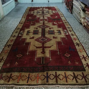 vintage carpet, 5,71 X 14,83 Area Rug, Hand Knotted Area Rug, Faded Area Rug, natural area rug, Turkish area rug, Large Area Rug