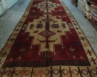 Hand Knotted Turkish Area Rug: 5.71 x 14.83, Faded Vintage Carpet
