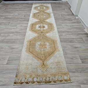 3x14 Extra Long Runner, Handwoven Wool Runner Rug, Oushak Hallway Rug, Antique Turkish Runner, Faded Turkish Runner, 3.1x13.6 feet