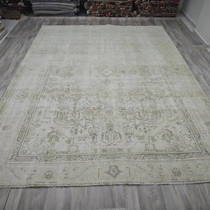 8x10 Neutral Rug, 8x10 Rug Turkish Vintage, Oushak Wool Area Rug, Area Rug 8x10 for Living Room, 8x10 Persian Rug, 8.2x10.5 feet