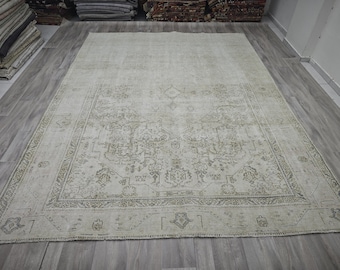 8x11 Oushak-Teppich in gedeckten Farben, übergroßer handgeknüpfter türkischer Teppich, Wohn-/Schlafzimmer, Boho-Dekor