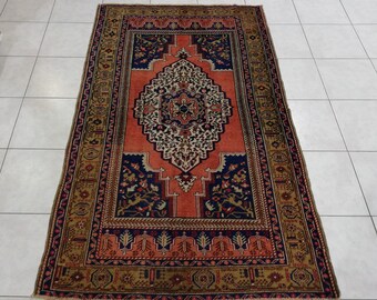 Hand Knotted Yahyalı Rug: 3.77 x 6.07 ft Faded Turkish Carpet