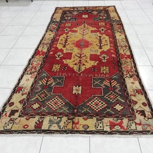 Oushak Vintage carpet, 3,97 X 8,46  ft Area Rug, Hand Knotted Area Rug, Faded Area Rug, natural area rug