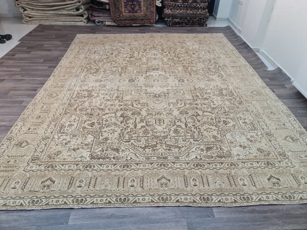 9x12 Vintage Turkish Neutral Wool Rug Antique Heriz Rug 9x12 Etsy