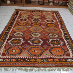 Handmade Vintage Turkish Kilim Rug: 5.38 x 10.73 ft, Nomadic Design