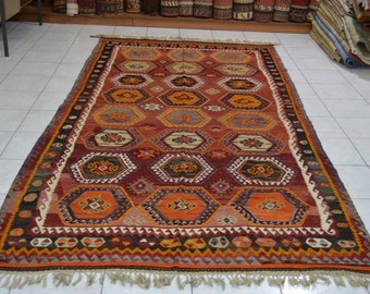 Handmade Vintage Turkish Kilim Rug: 5.38 x 10.73 ft, Nomadic Design