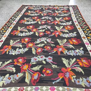 Turkish Karabagh Flower Pattern Kilim Rug, 6.40&#39;x12.10&#39;Feet, Large Turkish Rug, Vintage Karabagh Kilim, Ethnic Kilim Rug, Bohemian Kilim Rug