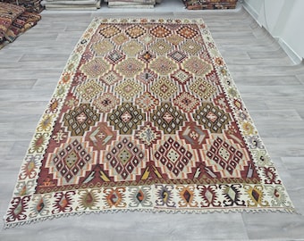 Alfombra Kilim Anatolia Vintage Grande: Decoración de Lana Turca (6,46 x 10,93 pies)