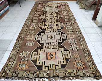 Boho Kilim Rug: Handmade Vintage Turkish Carpet (5,64 X 14,07 feet)