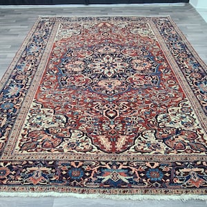 8x11 Red Handmade Antique Rug, 8.2x10.8 feet, 8x11 Vintage Wool Neutral Rug, Livingroom Rug, Distressed Rug
