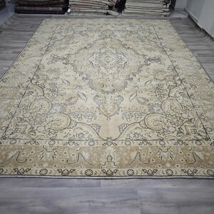 9x12 Vintage Neutral Rug, Large Distressed Area Rug, Boho Persian Carpet, Faded Antique Rug, Oversize Turkish Rug