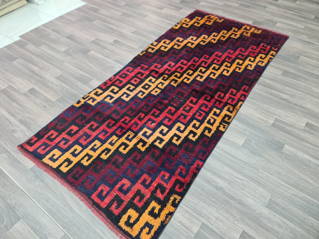 ヴィンテージ トルコ トゥルーラグ：カラフルなウールエリアラグ（3.7