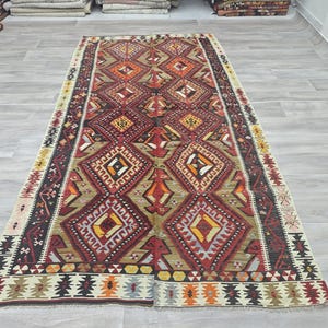 Handmade Turkish Wool Kilim Rug: 5x10 Ethnic Anatolian Decor