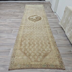 4x13 Long Runner Rug, 3.6x12.7 feet, Oushak Runner, Hallway Runner Rug, Oriental Runner, Wide Runner, Vintage Runner, Neutral Runner