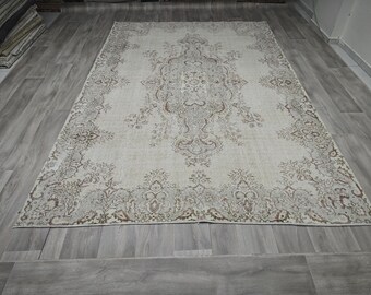 200x300 Vintage Oushak Teppich: Handgeknüpfte Wolle, Neutral Beige