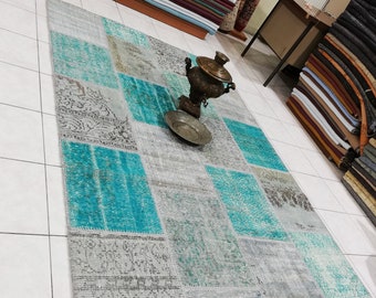 Patchwork Oushak Rug: Vintage Turkish Handmade Area Rug (5.08 x 7.58 ft)