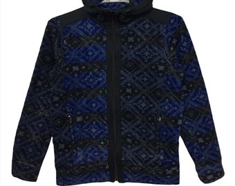 Sudadera con capucha vintage navajo de lana DESCENTE con cremallera completa, talla S