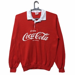 Vintage Rare Coca Cola Big Logo collar Sweatshirt large size red colour