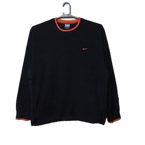 Vintage 90s NIKE Small logo Fleece pullover Sweatshirt Black Colour Large size