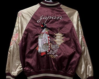 80s Japan Sukajan Yokosuka Embroidery Japanese Souvenir Jacket XL