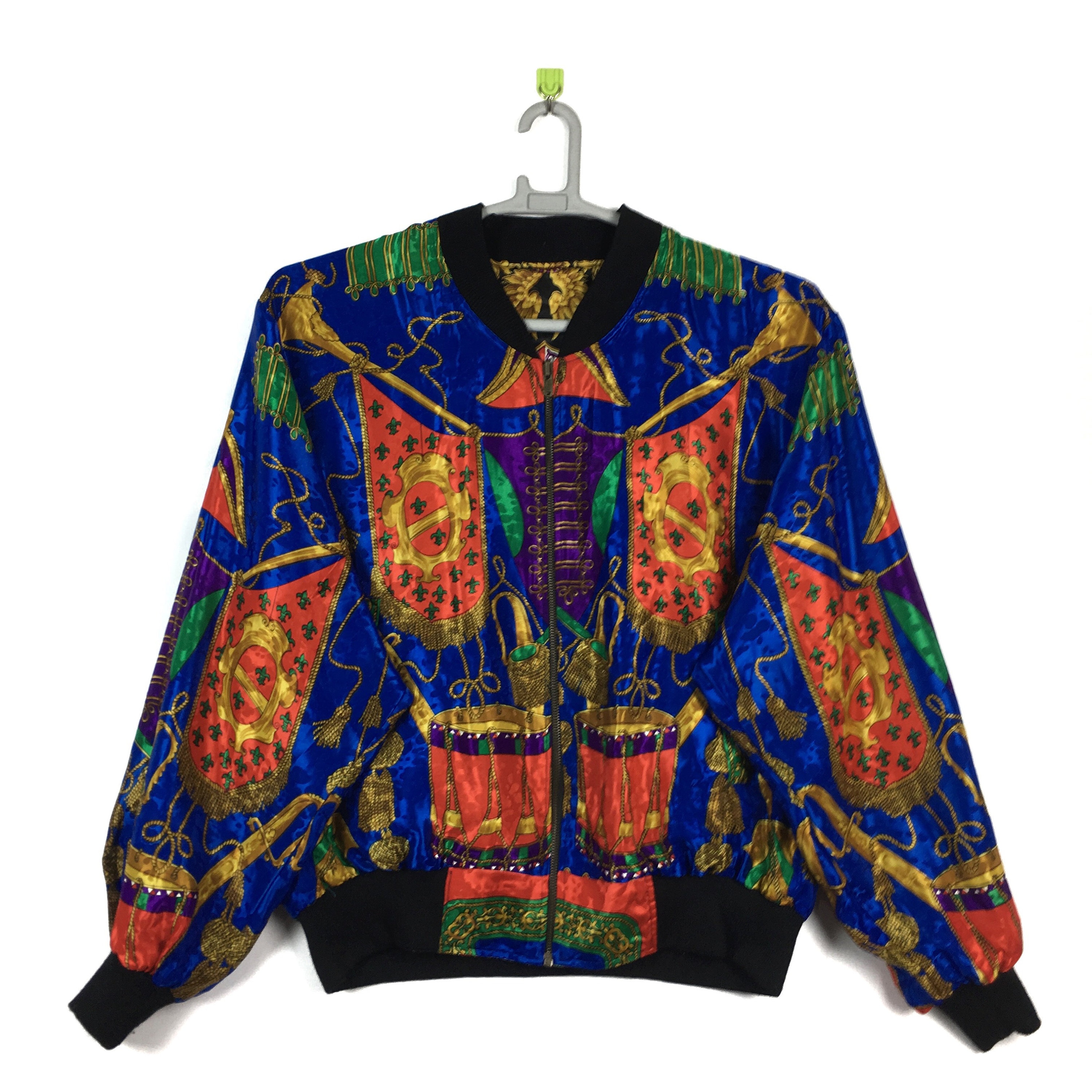 【 VINTAGE 】  Star Design Silk Blouson 1980s-90s 100% Silk Embroidered Stars & Rhinestone Zip-up
