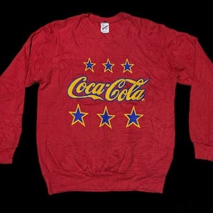 Vintage 80s Rare Coca Cola Big Logo Sweatshirt red colour