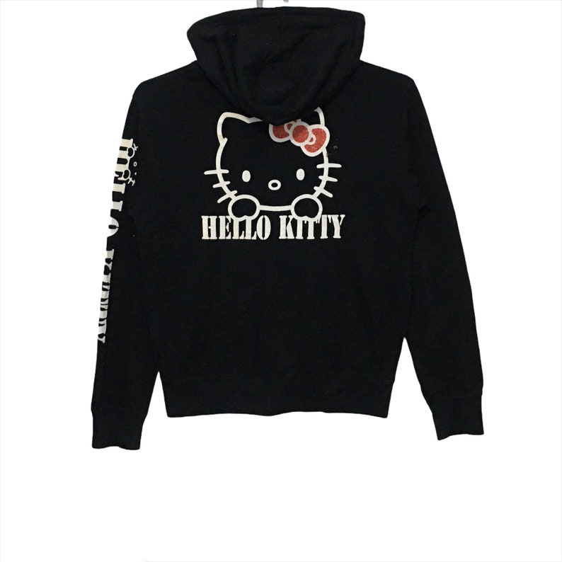 Vintage Hello Kitty Cat Hoodie Full Zipper Medium Size Black Etsy