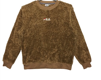 Bluza z polaru Fila w stylu vintage, okrągły dekolt, brązowy, duży rozmiar