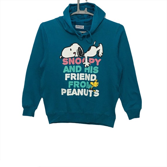 Vintage Peanuts Snoopy Cartoon Characters Hoodie Small Size Green