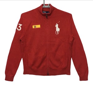 Vintage Polo by Ralph hand knit full zipper Lauren sweatshirt red colour medium size