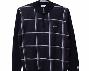 Vintage Fila Small Logo Checked half zipper sweatshirt Large size
