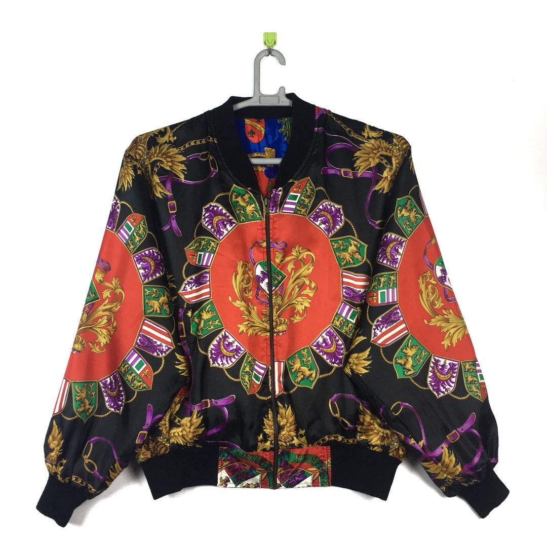 【 VINTAGE 】  Star Design Silk Blouson 1980s-90s 100% Silk Embroidered Stars & Rhinestone Zip-up