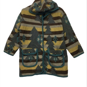 Vintage Aztec Wool knitted Native Navajo Patern Jacket L size