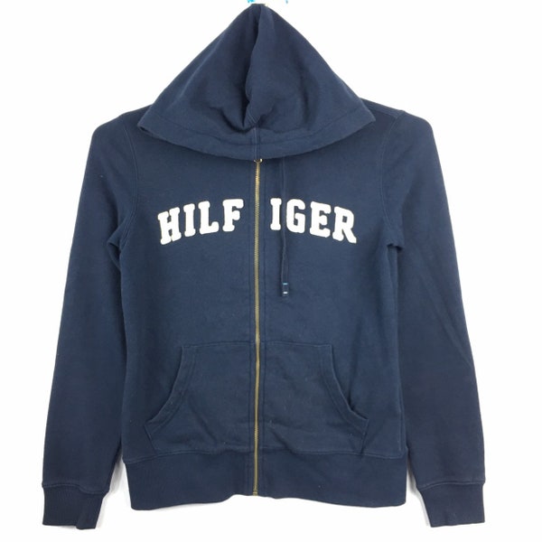 Vintage TOMMY HILFIGER Hoodie Sweatshirt Speal Out Embroidery Big logo Blue Colour Small Women Size