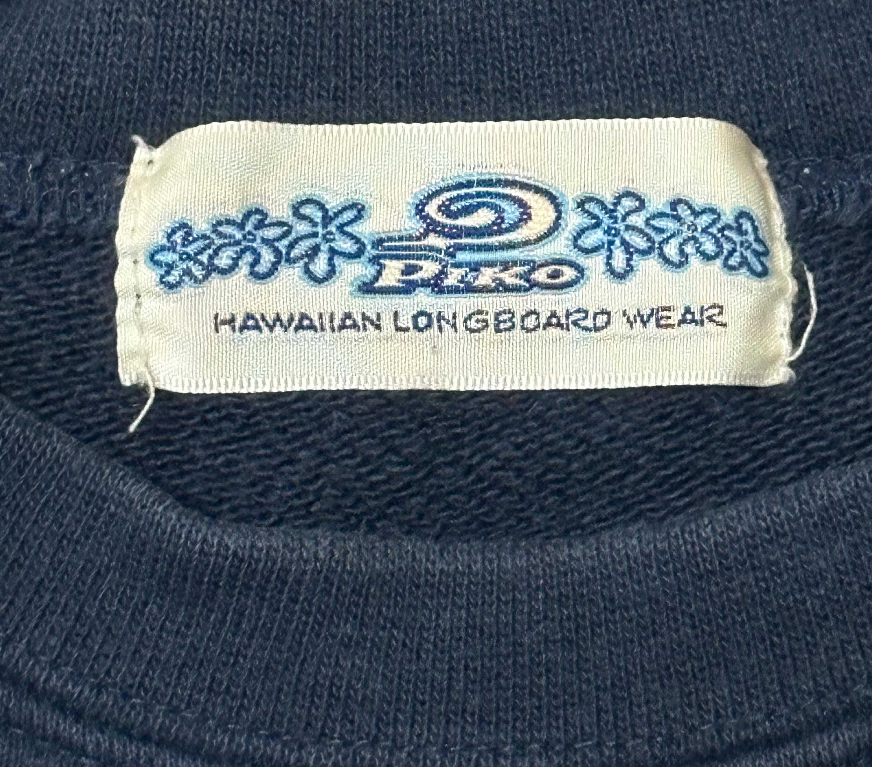 Vintage PIKO Hibiscus Flowers Hawaii Surf Big Logo Pullover