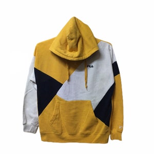 Vintage 90s Fila Small Logo hoodie Sweatshirt colour block M size