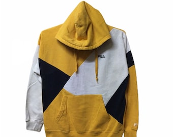 Vintage 90s Fila Small Logo hoodie Sweatshirt colour block M size