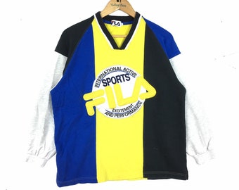 Sudadera vintage Fila con logo grande y diseño de bloques de color, talla mediana