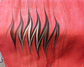 Scarf - Silk Scarf - Water Marbled - Red - White - Black