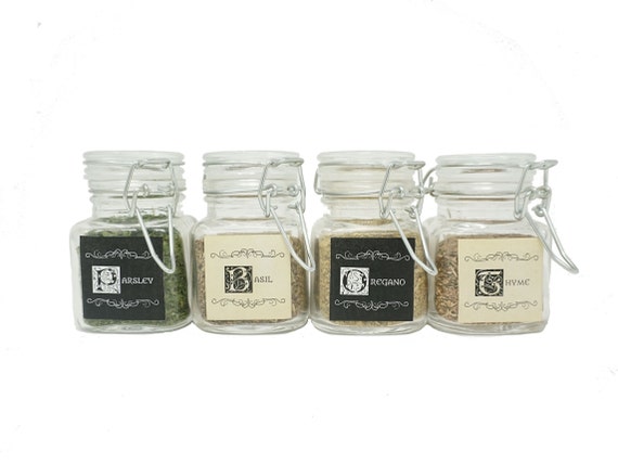 12 glass spice jars with decorative spice labels etsy decorative spice jars